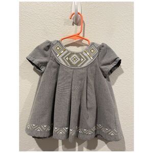 TAHARI BABY Gray Gold Embroidered Pleated Party Girl Dress